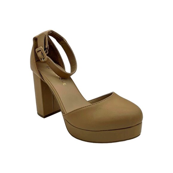 Sun + Stone Birdey Block Heel Platform Pumps Tan Nude Size 12 Buckle $89 - Picture 1 of 4